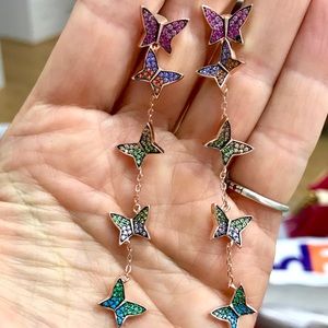 NEW pierced dangle butterfly earring 925 topaz crystal